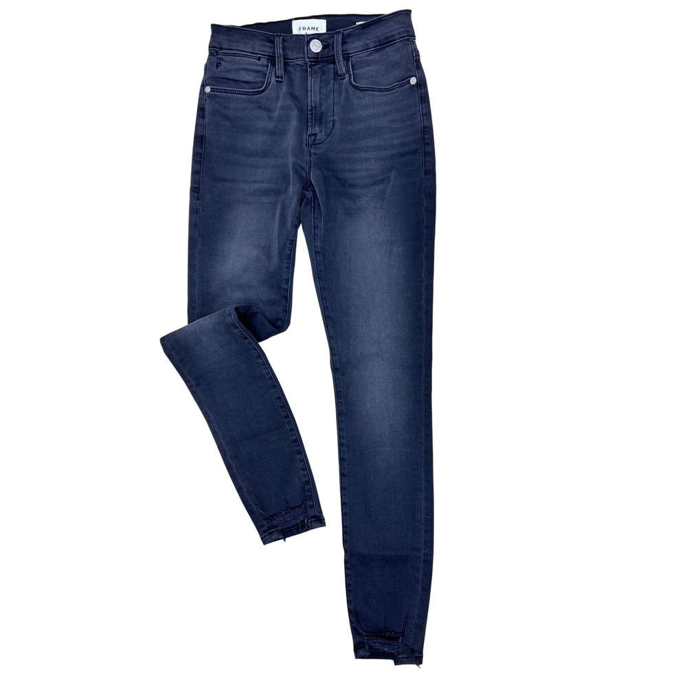 FRAME Le High Skinny Jeans Women‎ 25 Black Excellent Billups Chewed Hem LHSK208